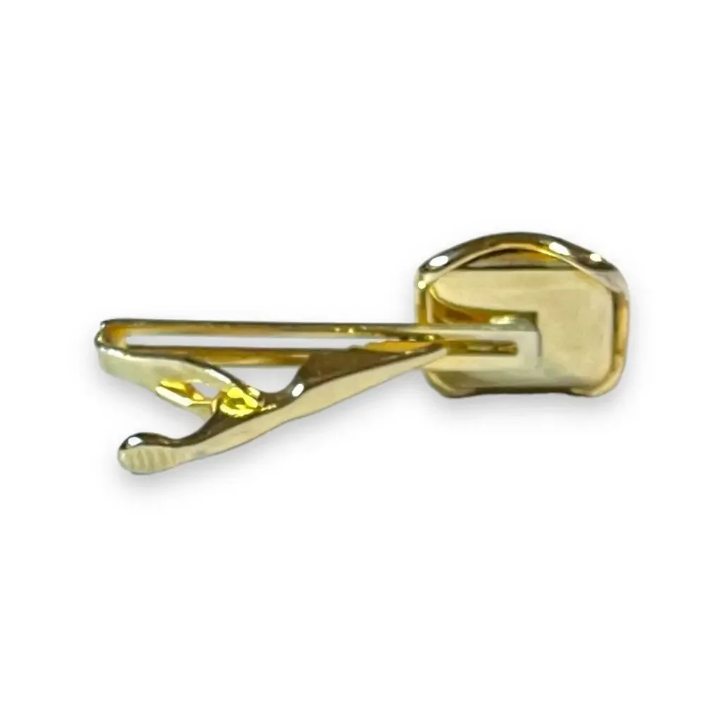 Vintage Cufflinks and Tie Bar Gold Tone Mother of Pearl Rhinestone Wave Edge